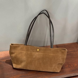 Bolso tote de ante auténtico, bolso de hombro minimalista de ante, bolso tote de cuero moderno