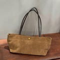 Genuine Suede Tote Bag, Minimal Suede Shoulder Bag, Trendy Leather Tote Bag product logo