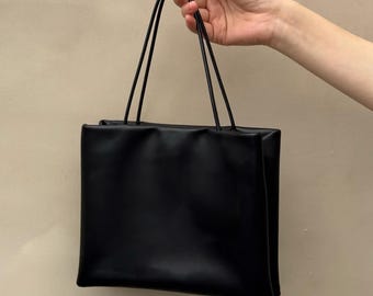Minimal Top Handle Bag, Small Leather Tote Bag, Soft Lambskin Mini Size Handbags