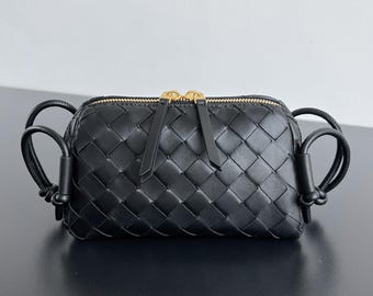 Bolsos de hombro tejidos de cuero, bolso de mano tejido de piel de cordero hecho a mano, bolso de cuero genuino para mujer