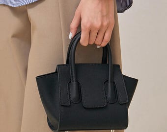 Small Leather Top Handle Bag, Mini leather Shoulder Bags, Minimal Timeless Design Purse