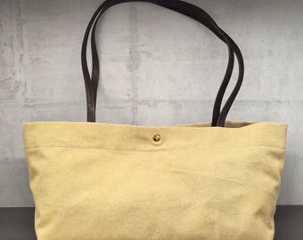 Soft Canvas Tote Bag, Minimal Canvas Shoulder Bag, Trendy Leather Tote Bag