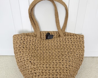 Bolso tote ligero con aspecto de rafia – Bolso de hombro de verano para mujer, ideal para vacaciones y playa, de rayón y rafia.