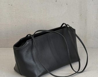 Minimal Shoulder Bag, Small Leather Tote Bag, Soft Lambskin Shoulder Bag