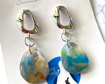 Pendientes colgantes reciclados / Azul Gran / Sin níquel y ecológicos