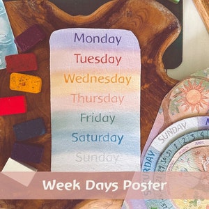 Cartel de los días de la semana, Arco iris, Días de la semana Steiner, Descarga imprimible, Aprendizaje de los primeros años, Aprendizaje en el hogar, Días Waldorf de la semana