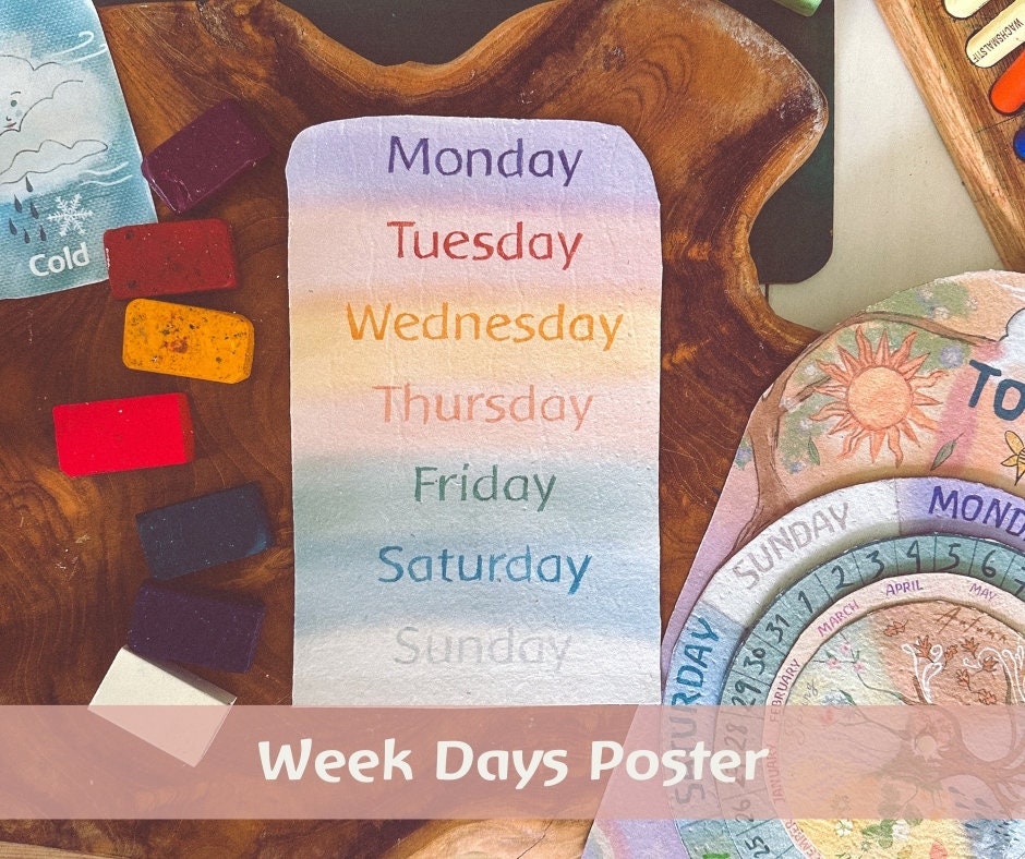 Days of Week Poster, Rainbow, Steiner Days of the week, Printable Download, Early Years Learning, Home Learning, Waldorf Days of the week