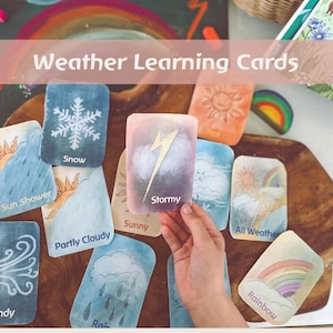 Tarjetas flash meteorológicas dibujadas a mano para el aprendizaje de los primeros años, descarga imprimible, tarjetas de aprendizaje, tarjetas de aprendizaje en el hogar, Waldorf, Steiner, Mason