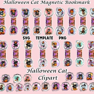 Furry Cat Art Halloween Clipart SVG PNG Template, Fur DIY Magnetic Bookmark Bundle, Fridge Magnet Halloween Decor & Diy Crafts