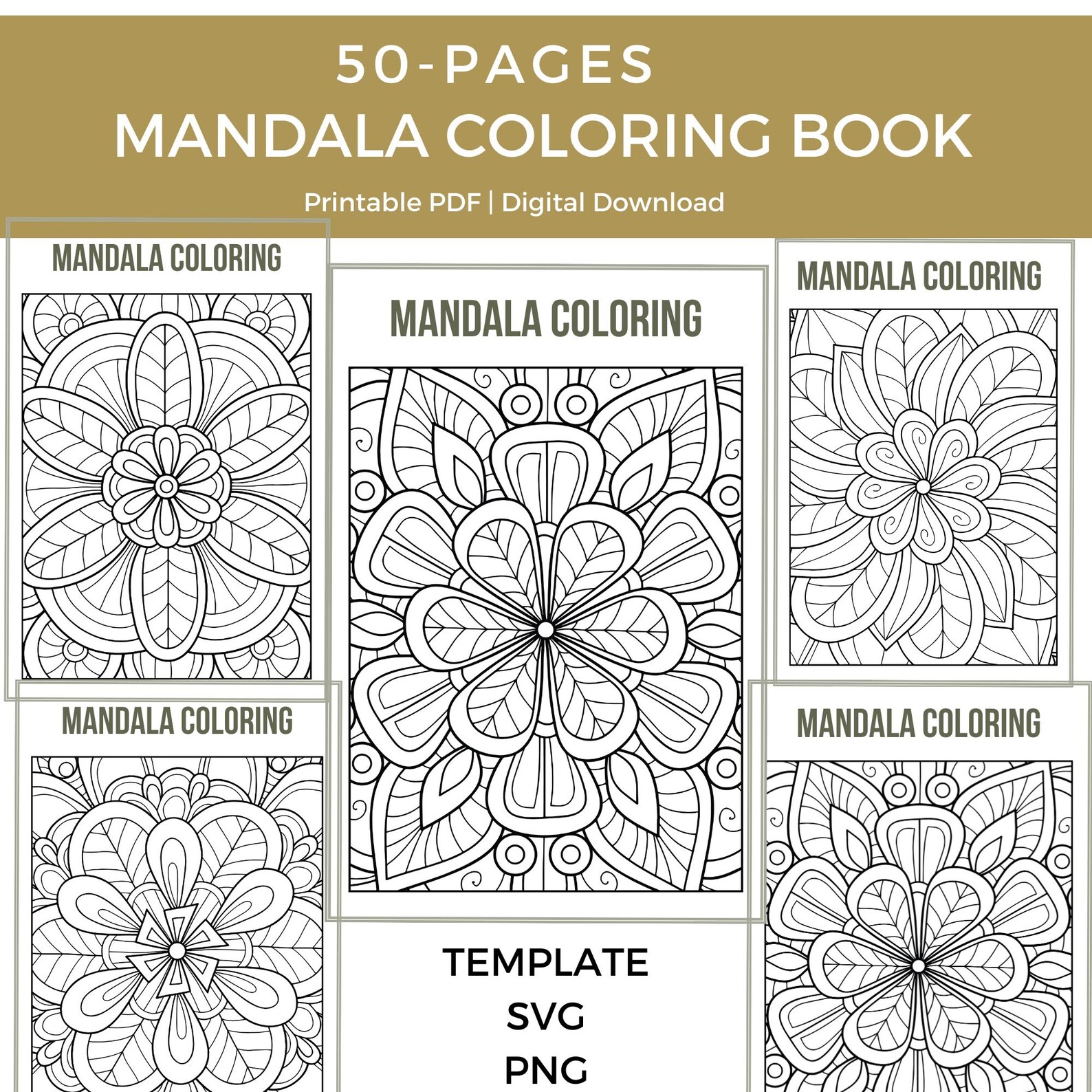 50 Page Printable Mandala Coloring Book Printable Adult Coloring Pages ...