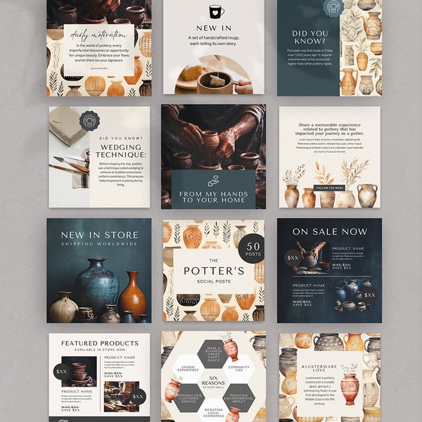 Potters Instagram Template, Social Media Creatives kit, Canva Editable Social Media Templates, Ready to Use