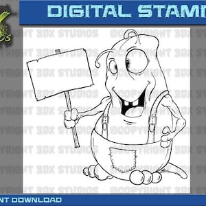 Digital Stamp Instant Download - Bugsby the Alien