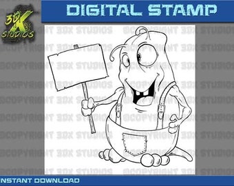 Digital Stamp Instant Download - Bugsby the Alien