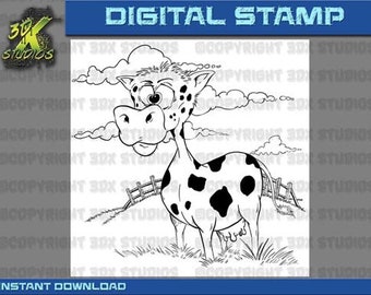 Digital Stamp Instant Download - Farm Cow Digi