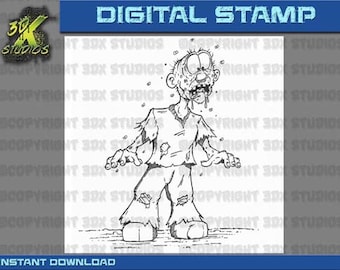 Digital Stamp Instant Download - Goofy Zombie Digi