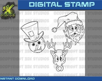 Digital Stamp Instant Download - Christmas Heads and Blank Gift Tags  Digi
