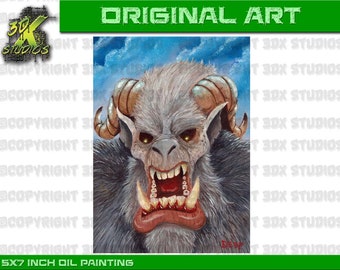 Original Fantasy Art Oil Painting Yeti - Sasquatch 5 x 7