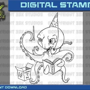 Digital Stamp Instant Download - Wizard Octopus Digi