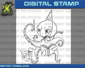 Digital Stamp Instant Download - Wizard Octopus Digi