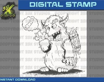 Digital Stamp Instant Download - Silly Monster Pickle Pete Digi
