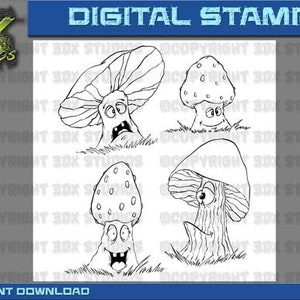 Digital Stamp Instant Download - Toon Mushrooms