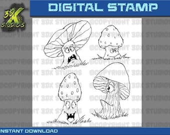 Digital Stamp Instant Download - Toon Mushrooms