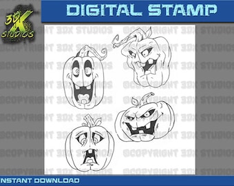 Digital Stamp Instant Download - Pumpkin Heads Digi