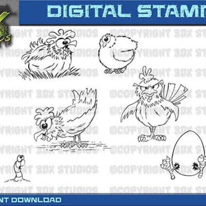 Digitalen Stempel Instant-Download - Cartoon Hühner Digi