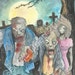 Graveyard Zombies - Signed Original Watercolor Painting