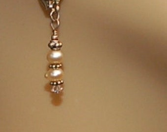Champagne fresh water pearls, Swarovski crystal and Bali sterling silver beaded earrings