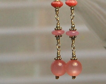 Pink and sterling silver pierced earrings