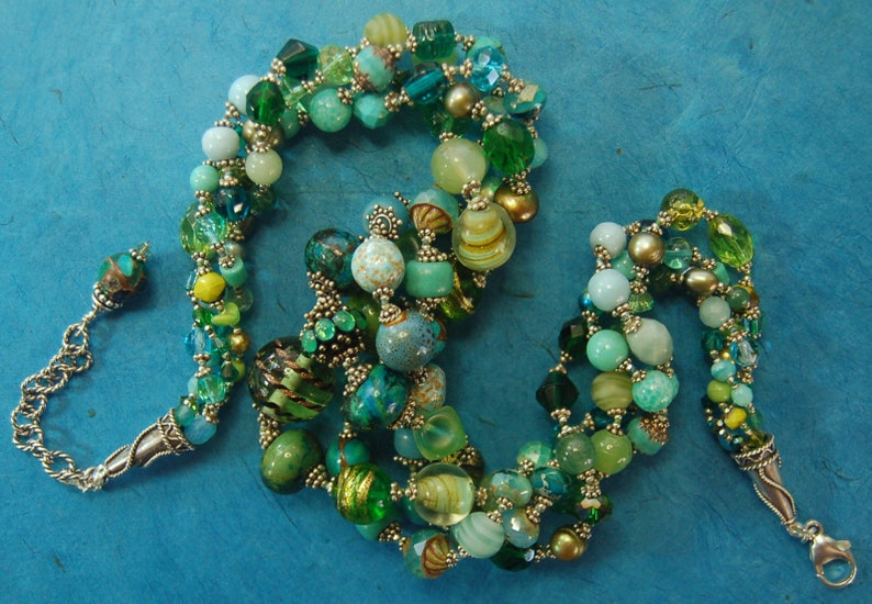 Blue, Teal and Green Gemstones, Fresh Water Pearls, Bali Sterling