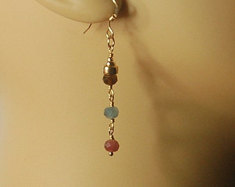 Semi precious Tourmaline and 14k gold filled beaded pierced earrings