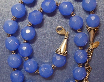 Hand knotted incredible blue Czech glass and Bali sterling silver beads