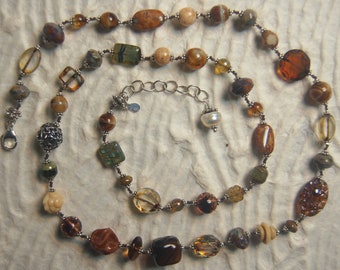 Unique, hand knotted mix of vintage and new German and Czech glass with Bali sterling silver beaded necklace