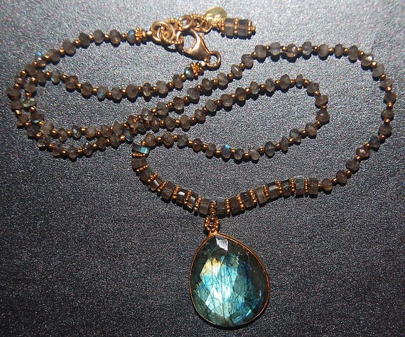 Hand knotted teal and 24k gold vermeil Bali beaded necklace