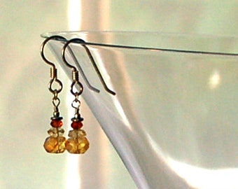 Semi precious citrines and Bali sterling silver pierced earrings