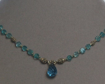 Hand knotted semi precious Apatite and London blue topaz necklace