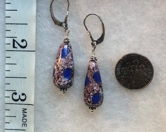 Czech glass drops and Bali sterling silver beaded pierced earrings