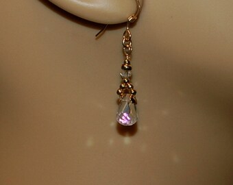 Rainbow crystal quartz, Swarovski crystal and all metal is 14k gold filled pierced earrings