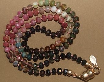 Hand knotted semi precious natural Tourmaline and 14k gold filled beaded necklace