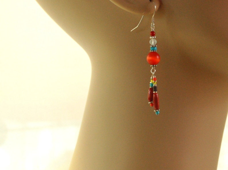 Orange Fiber Optic Glass, Turquoise, Jade, Red Coral Gemstone Beads and