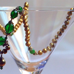 Vintage Emerald green, golden fresh water pearls and Bali sterling silver necklace image 4