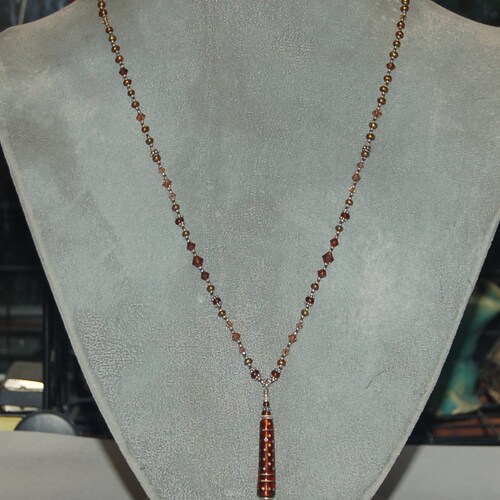 Hand knotted shades of brown and sterling silver Bali beaded long delicate shops pendant necklace