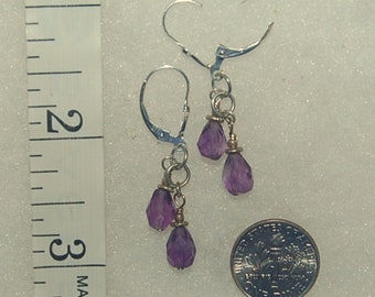 Double Amethyst faceted drops and Bali sterling silver pierced earrings