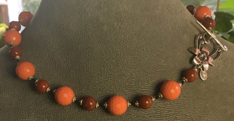 gorgeous 925 sterling silver flower toggle clasp necklace red jasper sterling silver beads Hand knotted semi precious orange jade