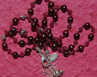 Hand knotted January birthstone garnets, dark red fresh water pearls and Bali sterling silver beaded hand knotted necklace