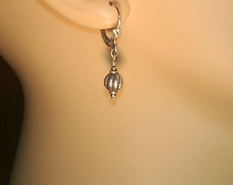 Sterling silver Bali beaded lever back pierced earrings