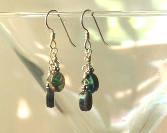 Abalone, Swarovski crystal and sterling silver pierced earrings