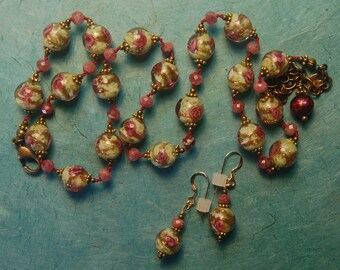 Hand knotted Murano glass and semi-precious Tourmaline necklace